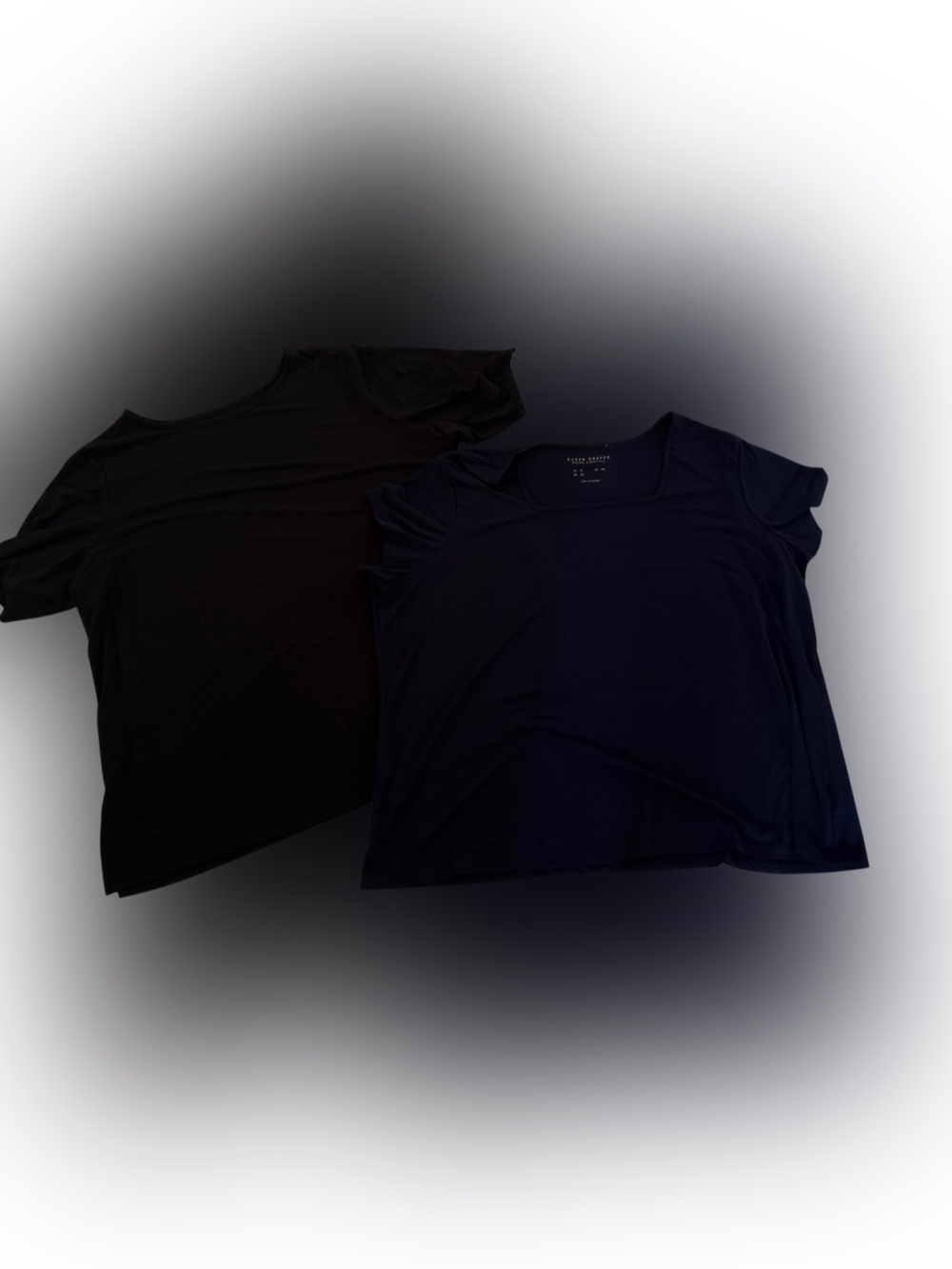 Susan Graver Black and Navy Short Sleeve Tops Set